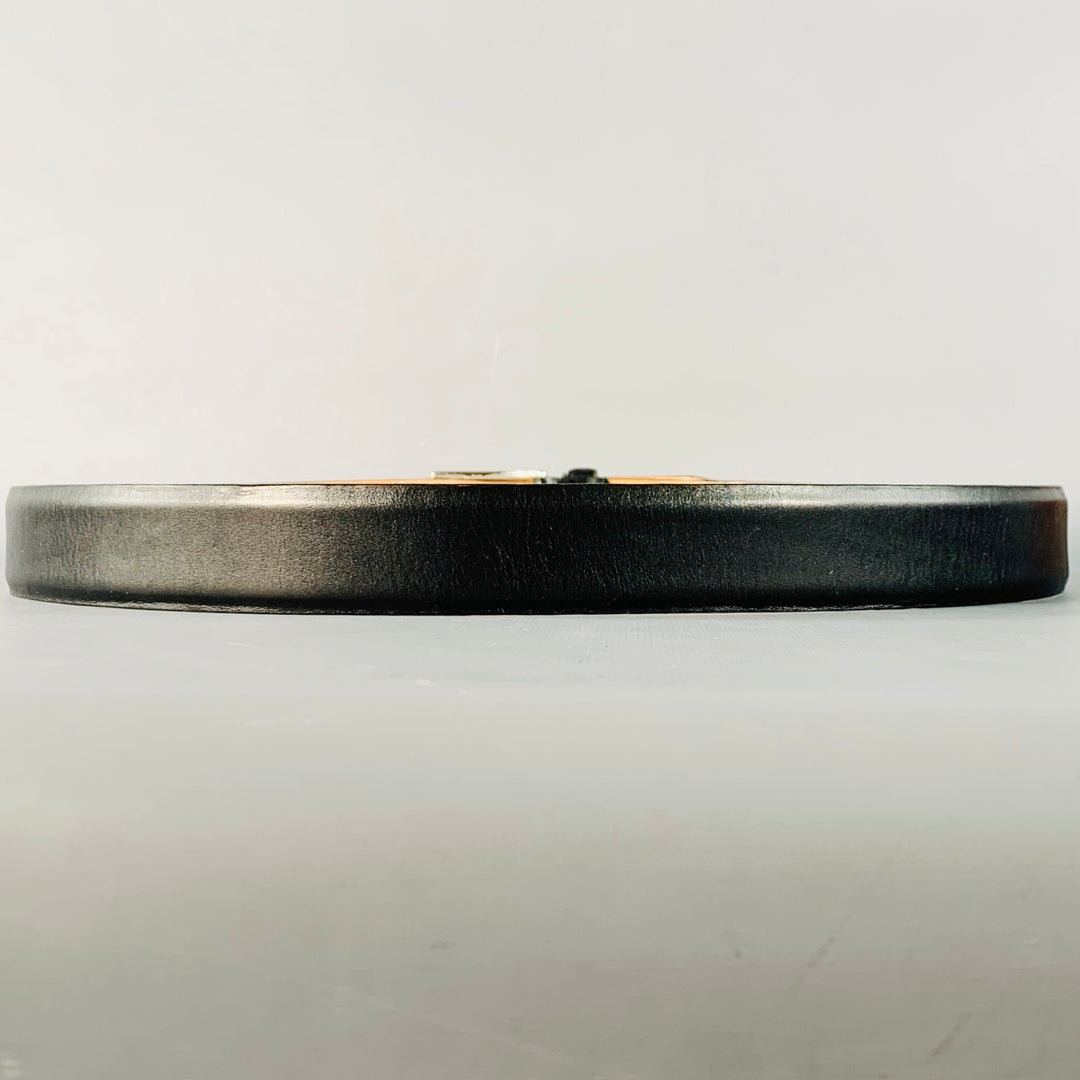 JOHN VARVATOS Size 42 Black Silver Leather Belt