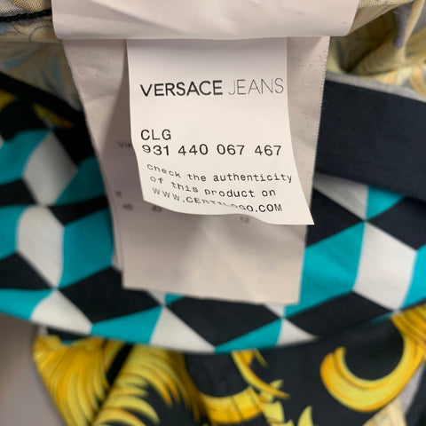 VERSACE JEANS Size S Green Gold Print Cotton Button Up Long Sleeve Shirt