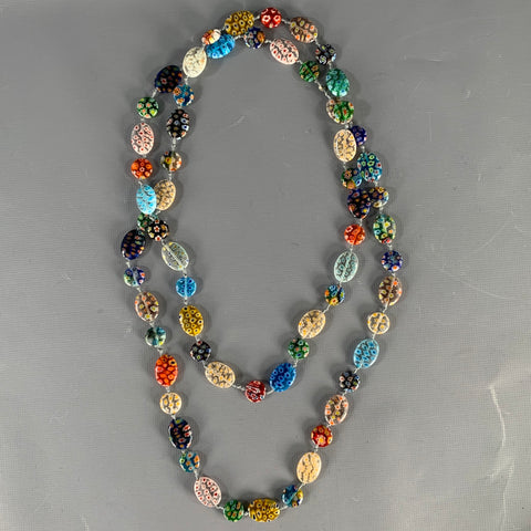Collier en verre fleuri multicolore VINTAGE