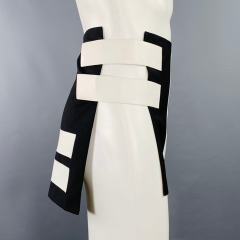 GIVENCHY Spring 2015 Size M Black White Stripe Wool Mohair Apron Skirt Kilt