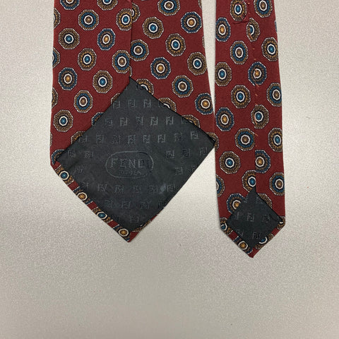 FENDI Rust Teal Polka Dot Silk Tie