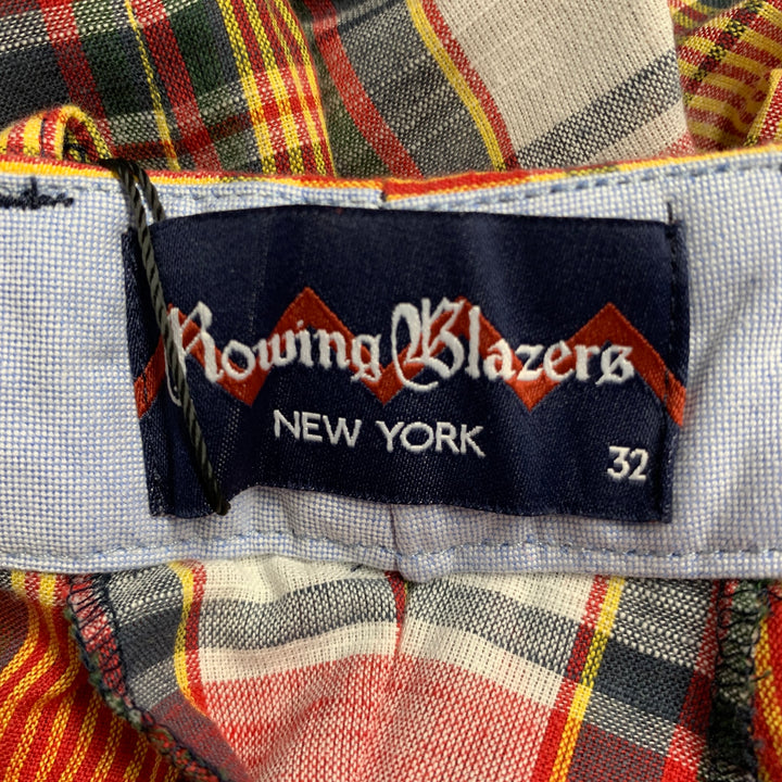 ROWING BLAZERS Size 32 Red Multi-Color Plaid Cotton Zip Up Madras Casual Pants