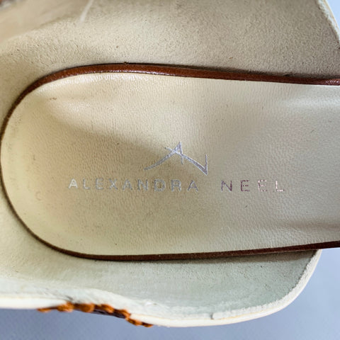 ALEXANDRA NEEL Size 7 Brown Cream Perforated Pointed Toe D'Orsay Kitten Heel Pumps