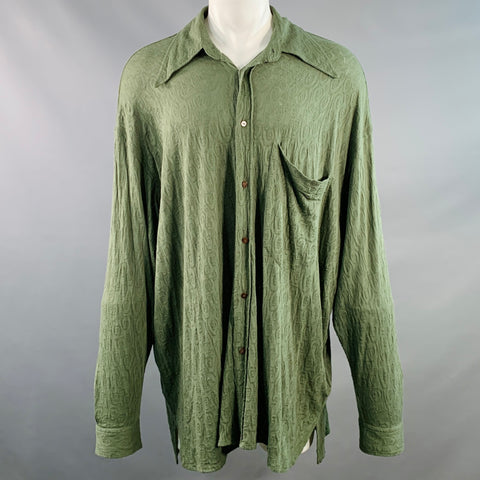 ACNE STUDIOS Size M Olive Textured Cotton Blend Oversized Long Sleeve Shirt