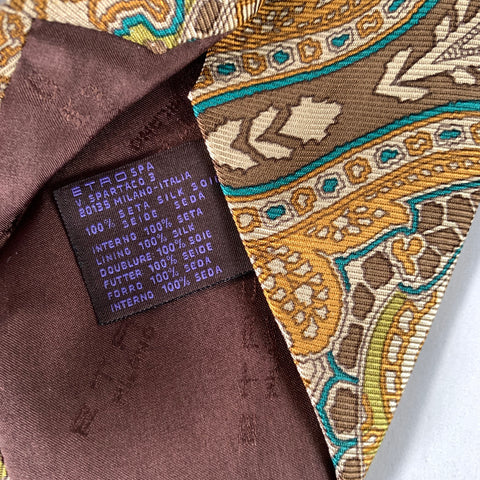 ETRO Tan Teal Paisley Silk Tie