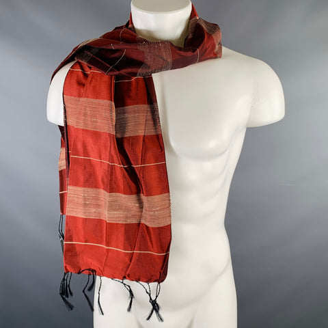 K.T.H Burgundy Cream Stripe Fringe Scarf