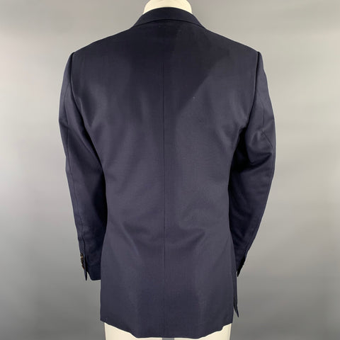 ERMENEGILDO ZEGNA Chest Size 40 Navy Wool  Silk Notch Lapel Sport Coat