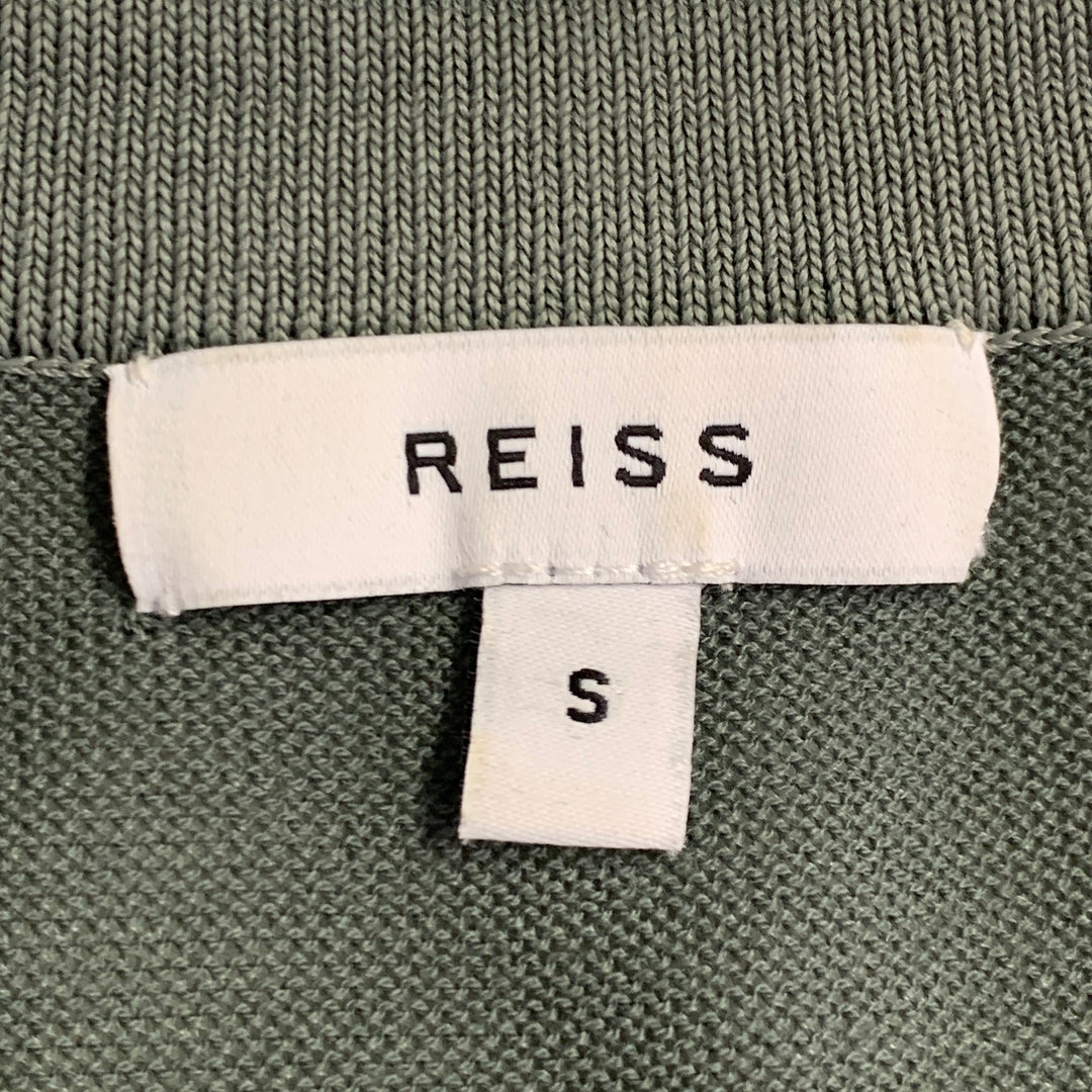 REISS Size S Gerrard Cream Green Color Block Cotton Blend Half Placket Polo