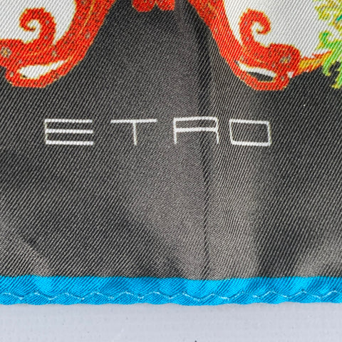 ETRO Black Multi Color Abstract Silk Pocket Square