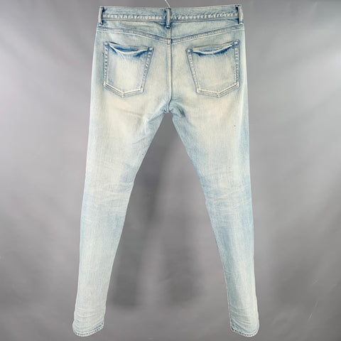 JOHN ELLIOTT Size 34 Blue Distressed Cotton Blend Button Fly Jeans