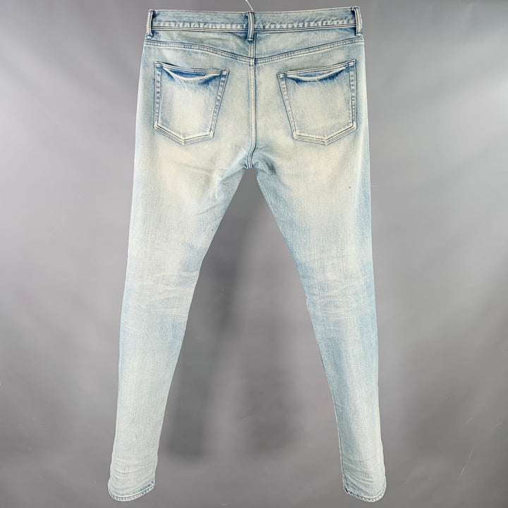 JOHN ELLIOTT Size 34 Blue Distressed Cotton Blend Button Fly Jeans