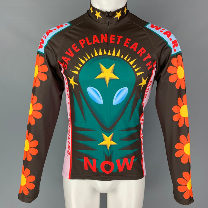 WALTER VAN BEIRENDONCK FW21 Size M Brown Graphic Nylon Jersey Bike Top