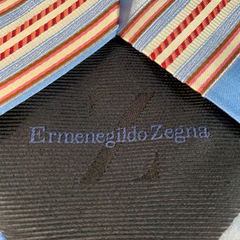 ERMENEGILDO ZEGNA One Size Blue Coral Diagonal Stripe Silk Cotton Tie