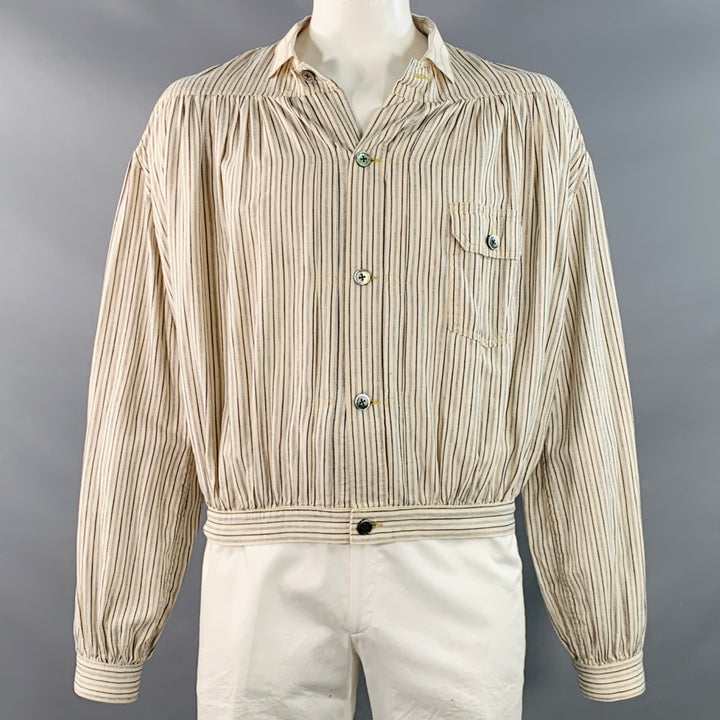 KAPITAL One Size Cream Navy Stripe One Pocket Cotton Blouson Jacket