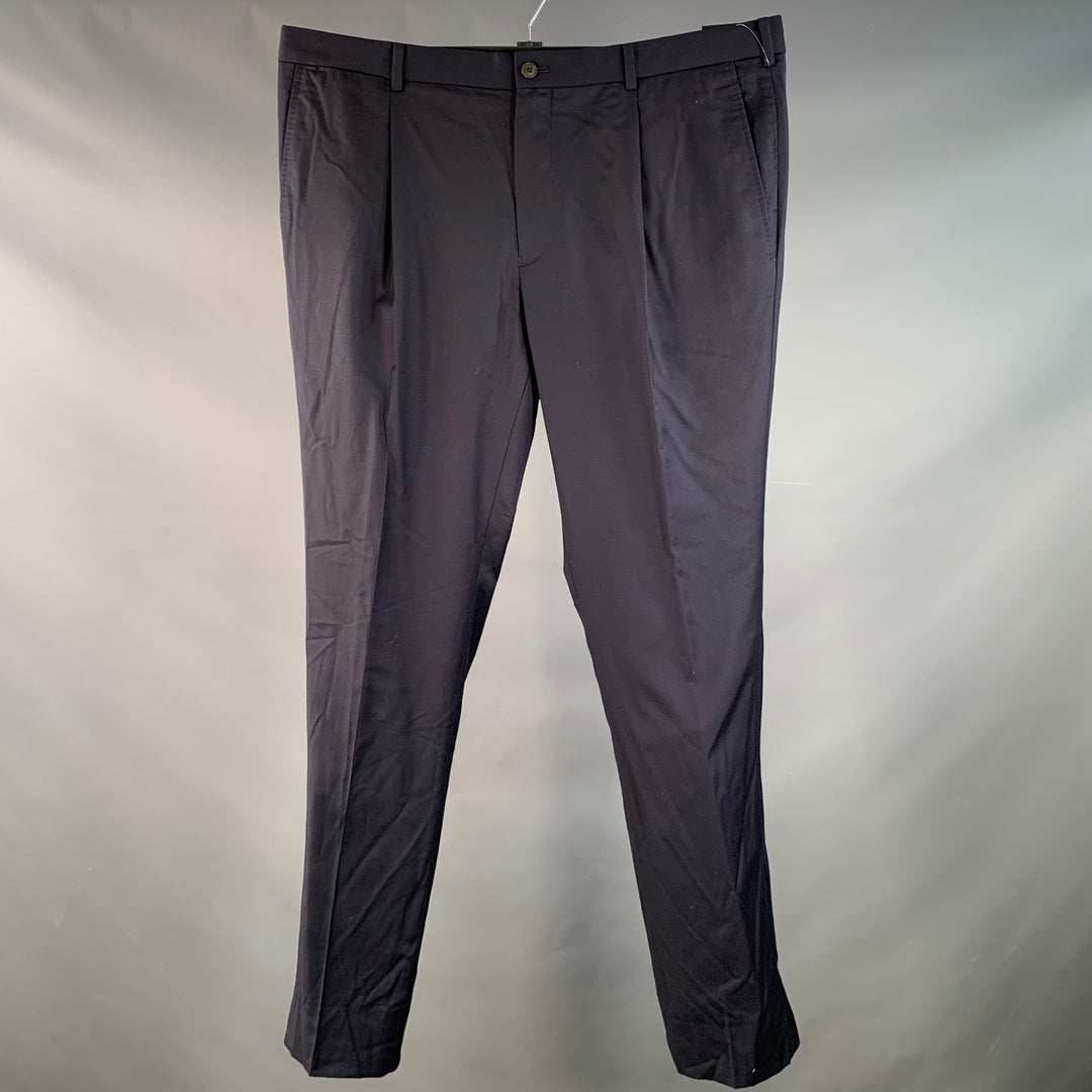KENT & CURWEN Size 40 Navy Wool Twill Pleated Straight Dress Pants
