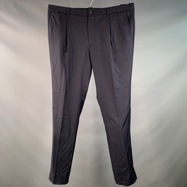 KENT & CURWEN Size 40 Navy Wool Twill Pleated Straight Dress Pants