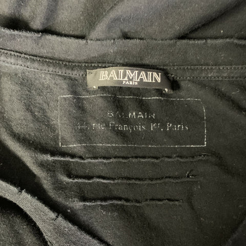 BALMAIN Size XL Black Solid Cotton Crew Neck t shirt