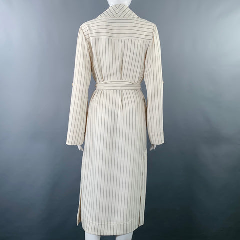 BABATON Size XS White Black Polyester Viscose Pinstripe Open Front Coat