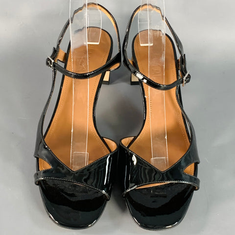 GHAZAL Size 9 Black Patent Leather Strappy Sandals