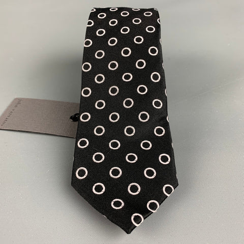JOHN VARVATOS Black White Circles Silk Tie