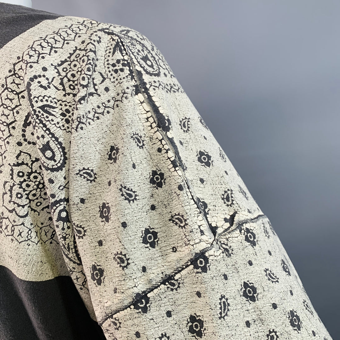 KAPITAL Size L Grey Cream Bandana Print Cotton One Pocket Oversized T-shirt
