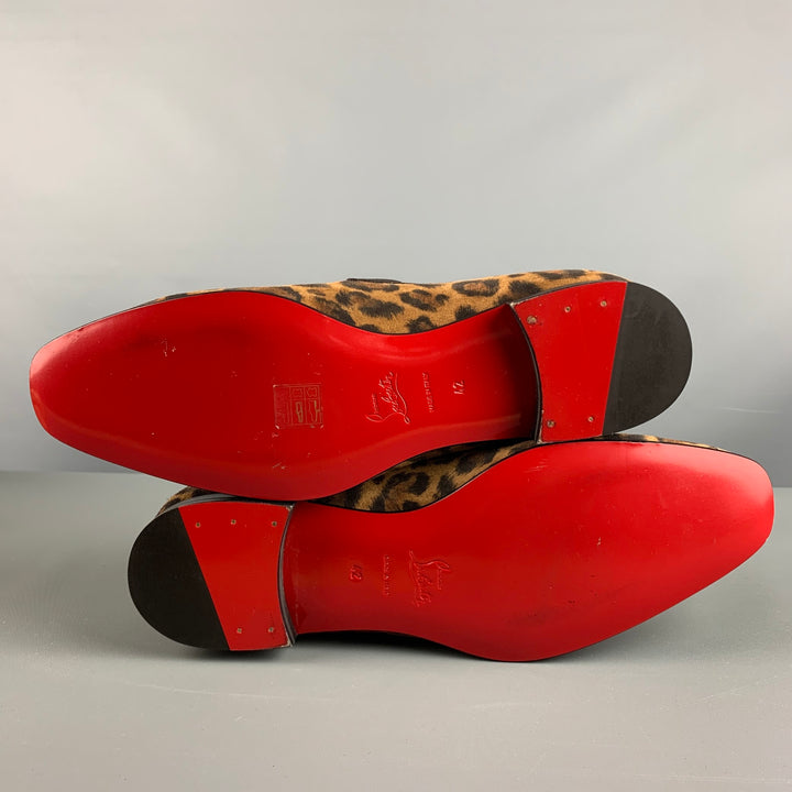 CHRISTIAN LOUBOUTIN Size 9 Brown Black Leopard  Print Velour Slip On Loafers