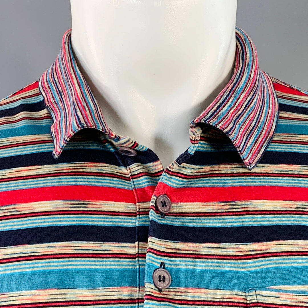 MISSONI SPORT Size S Blue Red Stripe Cotton One Pocket Polo