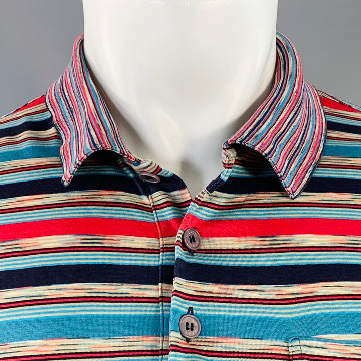 MISSONI SPORT Size S Blue Red Stripe Cotton One Pocket Polo