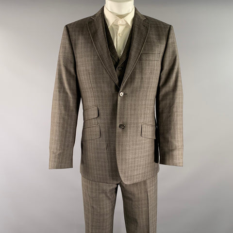TED BAKER Chest Size 40 Grey Light Blue Tartan Wool Notch Lapel 34 31 Suit