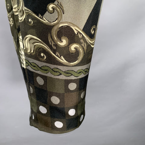 DOLCE & GABBANA Size 36 Olive Black Print Silk Zip Fly Dress Pants