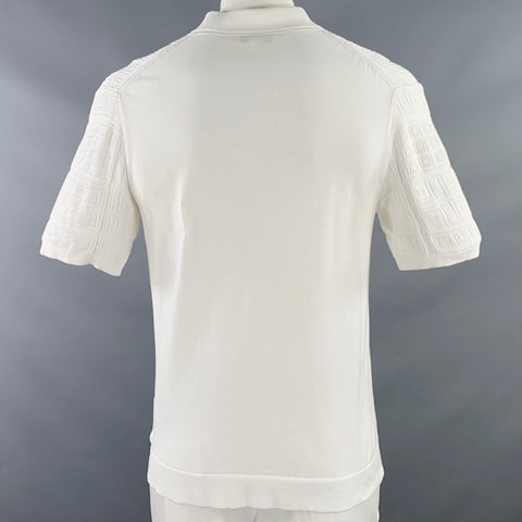REISS Size L White Knit Cotton Buttoned Short Sleeve Shirt