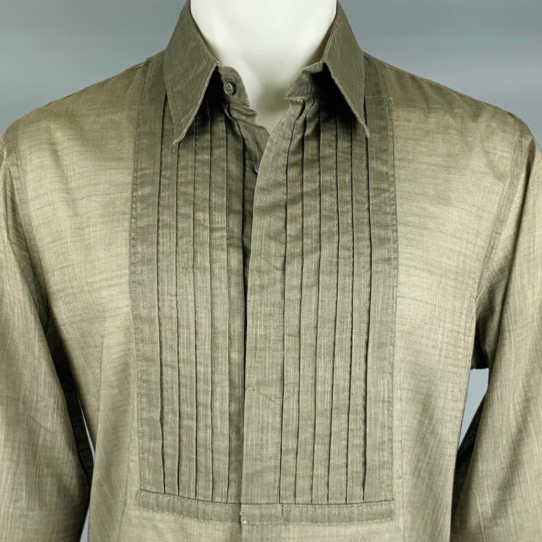 CoSTUME NATIONAL Size M Taupe Cotton Blend Tuxedo Long Sleeve Shirt