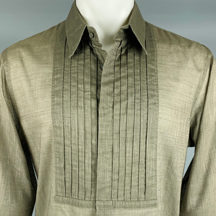 CoSTUME NATIONAL Size M Taupe Cotton Blend Tuxedo Long Sleeve Shirt