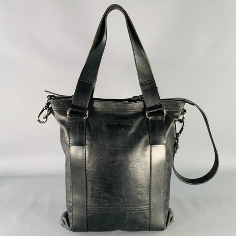 SALVATORE FERRAGAMO Black Leather Crossbody Tote Bag