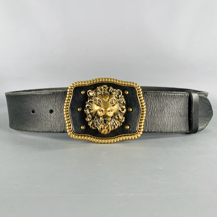 GUCCI Size 36 Black Gold Leather Metal Belt