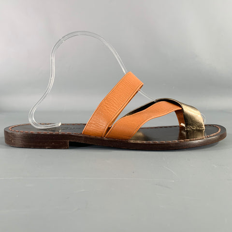 PRELUDIO Size 12 Brown Gold Leather Strappy Sandals
