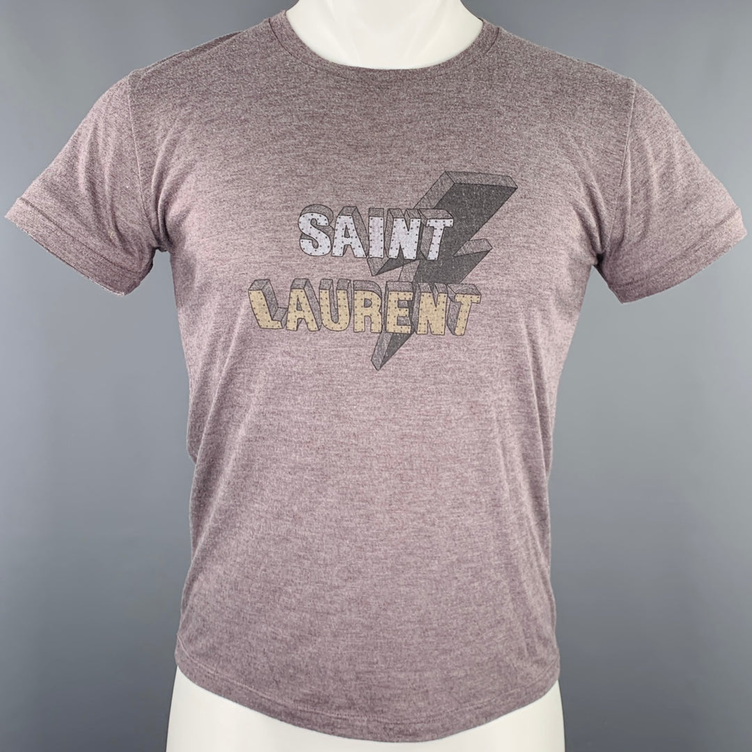 SAINT LAURENT Size S Purple Grey Logo Viscose Polyester T-shirt 