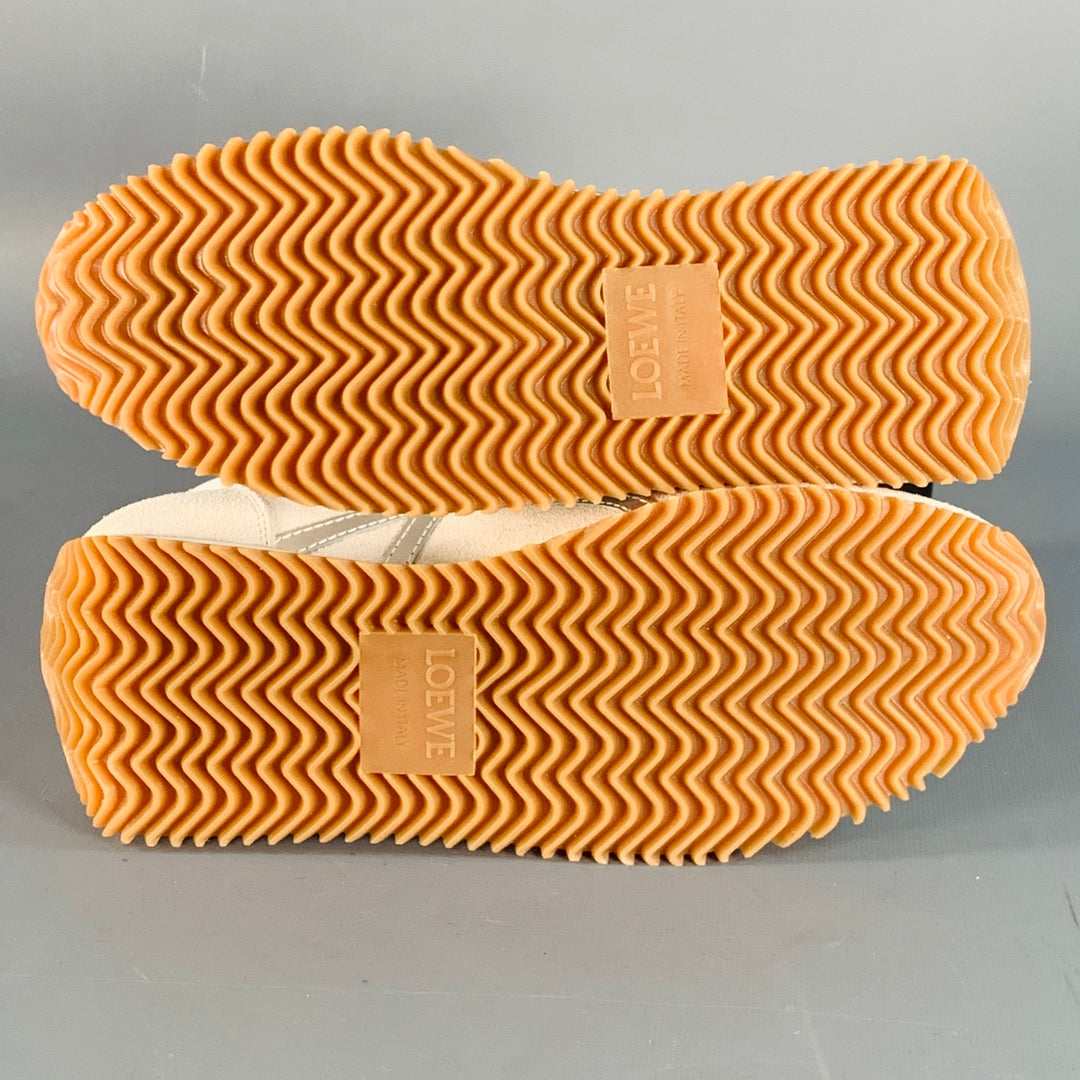 LOEWE Size 9 White Metallic Silver Nylon Suede Logo Sneakers