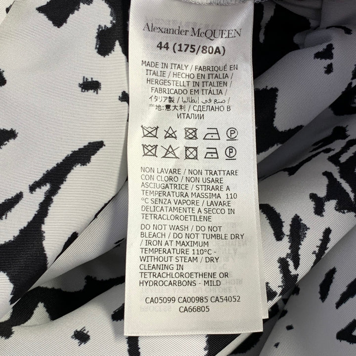 ALEXANDER MCQUEEN Size 8 White Black Taffeta Abstract Pleated Midi Skirt