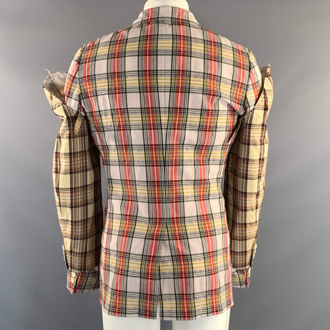 COMME des GARCONS SS2014Chest Size M White Red & Yellow Plaid Notch Lapel Sport Coat