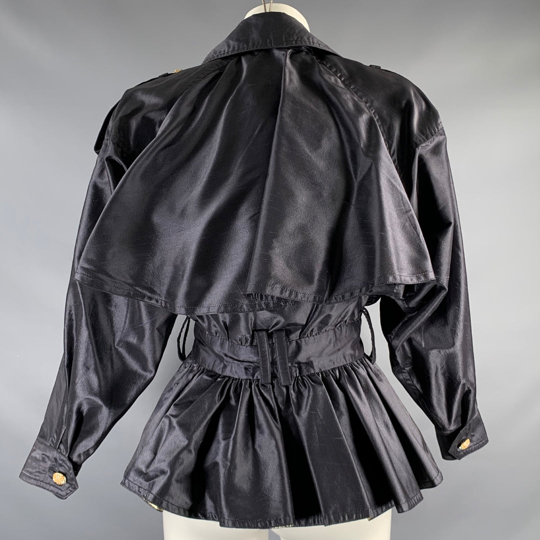 MICHAEL CASEY Size 8 Black Viscose Silk Solid Epaulettes Jacket