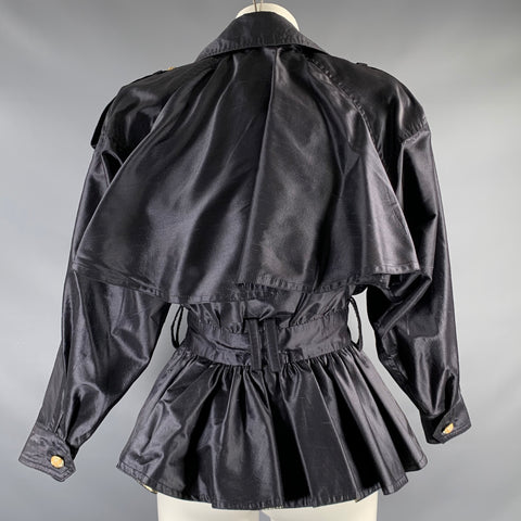 MICHAEL CASEY Veste Épaules Épaulettes Visière Soie Noire Taille 8