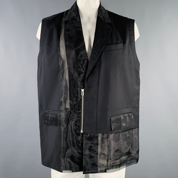 FENG CHEN WANG Size L Black Mixed Fabrics Wool Zip Up Vest