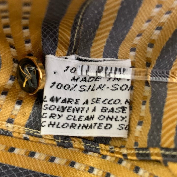 GERLIN Size XL Gold Grey Stripe Silk Pointed Collar Long Sleeve Shirt