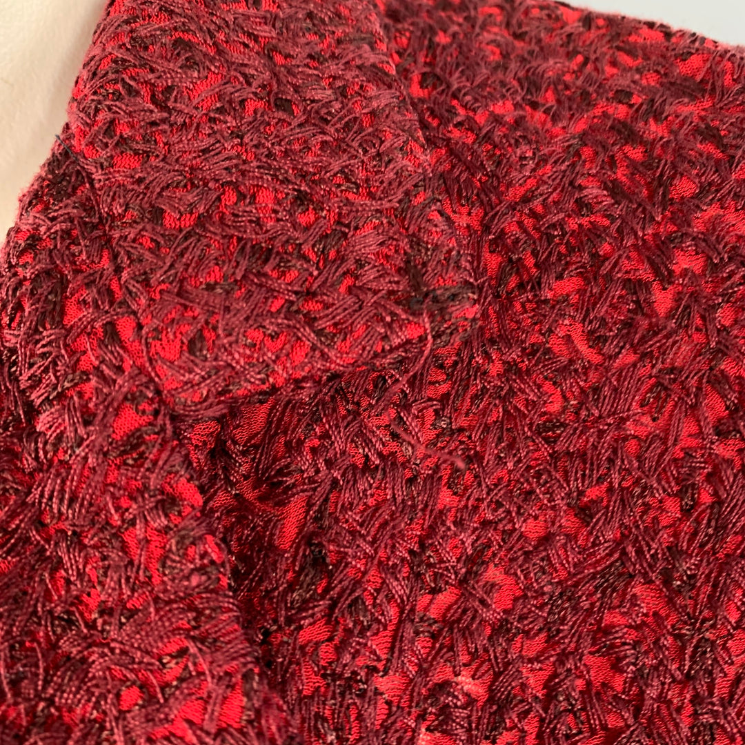 DRIES VAN NOTEN Size M Red Burgundy Rayon Textured Ombre Notch Lapel Blouse