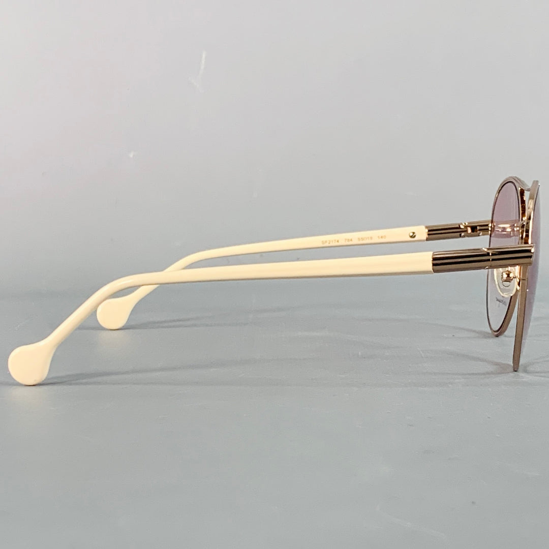 SALVATORE FERRAGAMO Rose Gold Acetate Metal Aviator Sunglasses