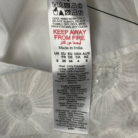 KAREN MILLEN Size 4 White Silver Sequined Spaghetti Straps Evening Gown