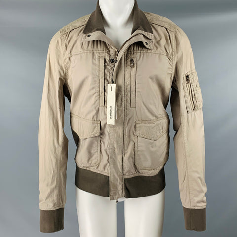 ADJUNTO Chaqueta con botones a presión y cremallera de algodón color caqui Talla M