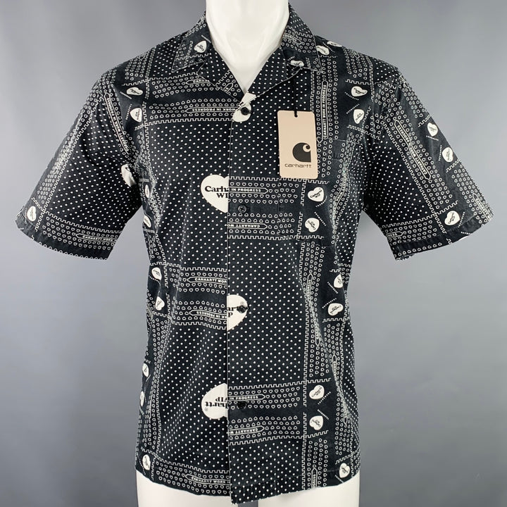 CARHARTT Size M Black White Bandana Cotton Camp Short Sleeve Shirt