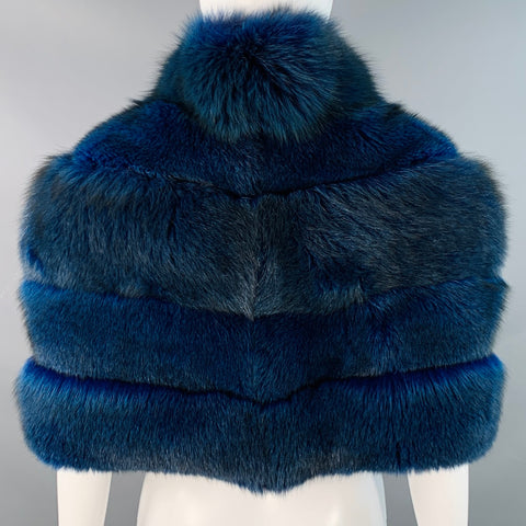 NO BRAND One Size Rare Navy Blue Black Fox Fur Hook Eye Closure Cardigan
